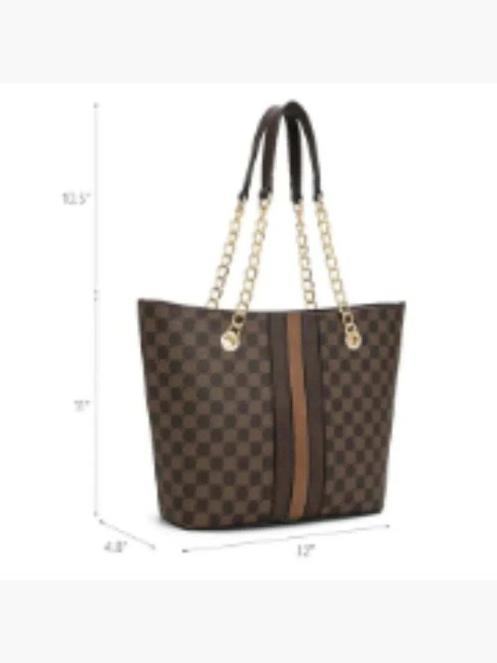 Faux Leather Tote Bag with Chain Handles for Women, Satchel Purse with Zipper